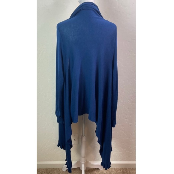 Love Moschino Blue Ruffle Hem Cotton Blend Open Front Waterfall Cardigan Sweater - Picture 5 of 16